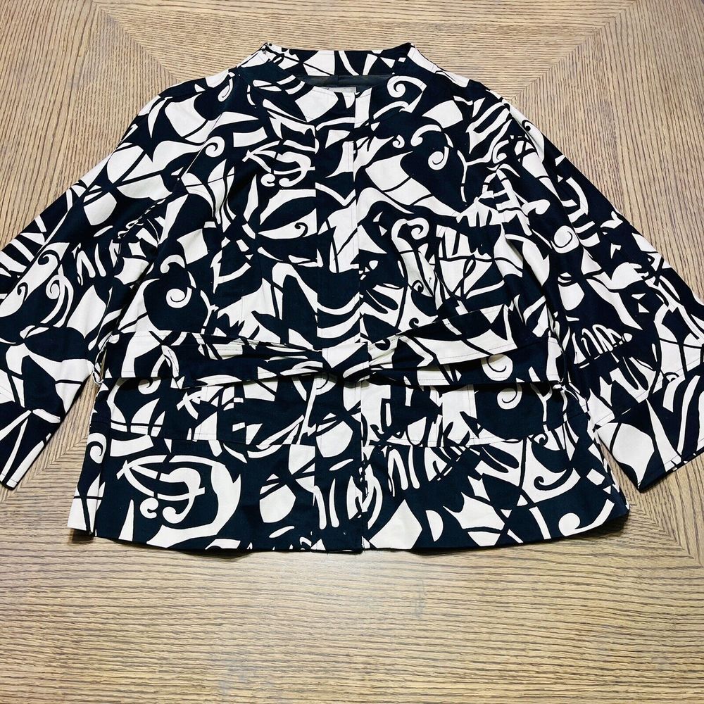 Investments‎ Womens Jacket Dress Blazer 3/4 Sleeve 18 Plus Size Black White Belt